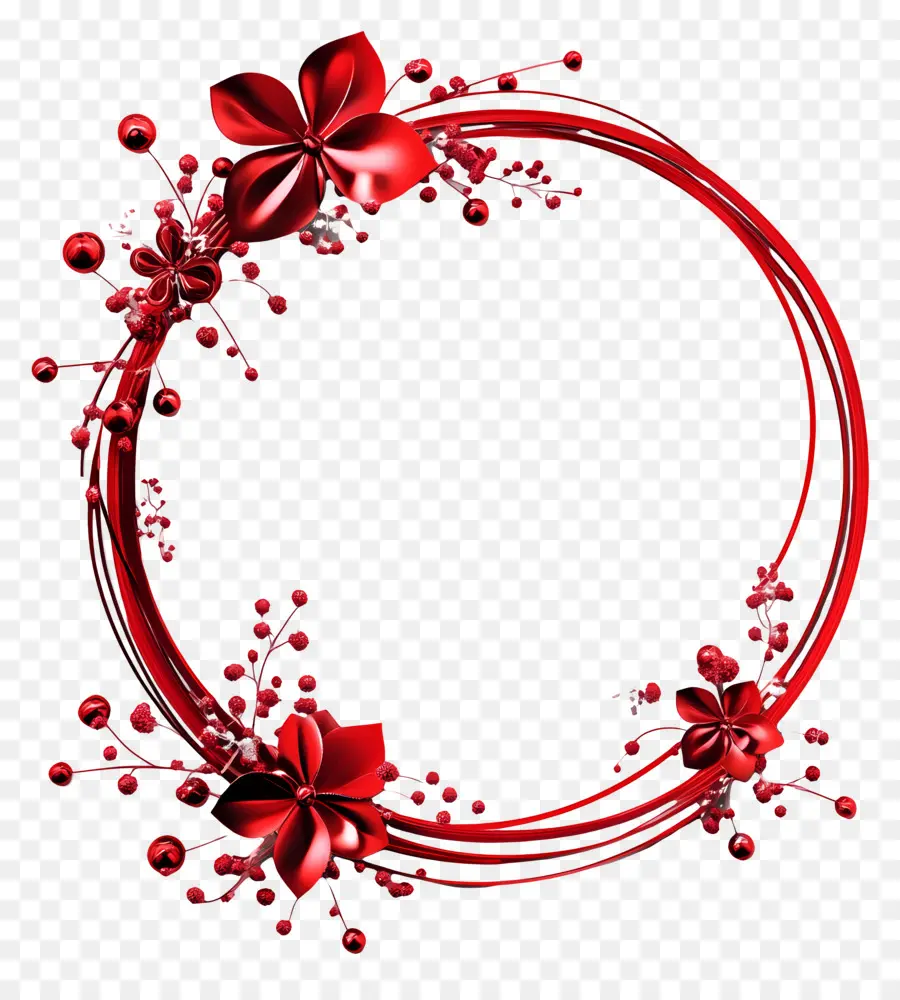 Cadre De Noël Rouge，Couronne Florale Rouge PNG