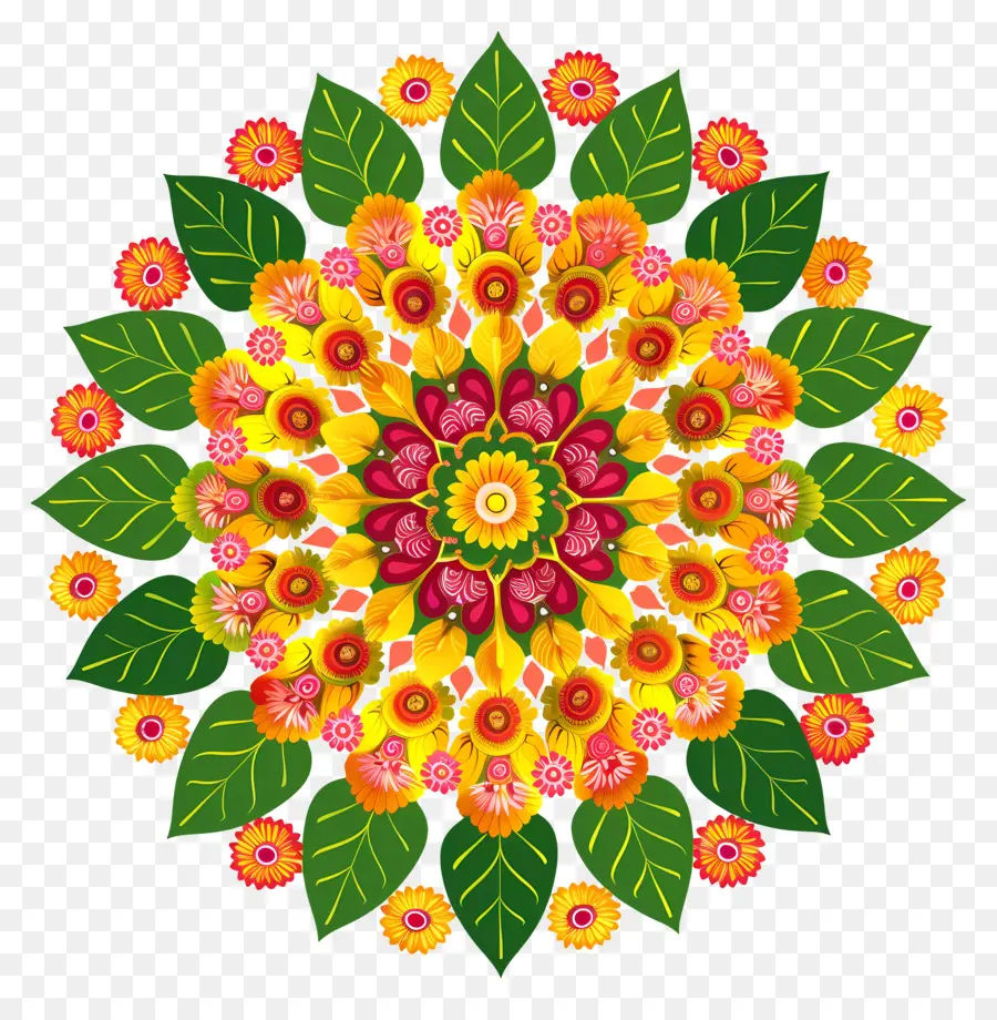 Pookalam，Fleurs Colorées PNG