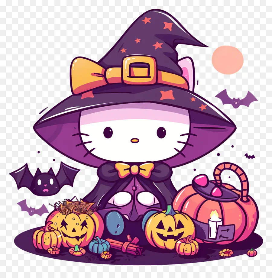 Bonjour Kitty Halloween，Sorcière De Chat De Dessin Animé PNG