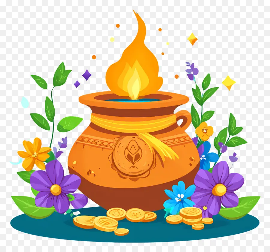 Akshaya Tritiya，Pot Avec Flamme PNG