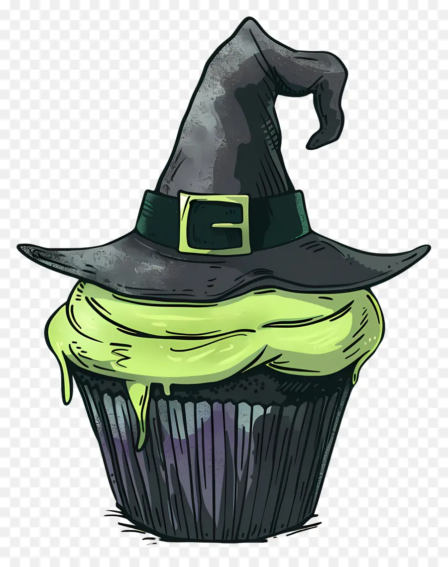 Petit Gâteau D'halloween，Cupcake Au Chapeau De Sorcière PNG