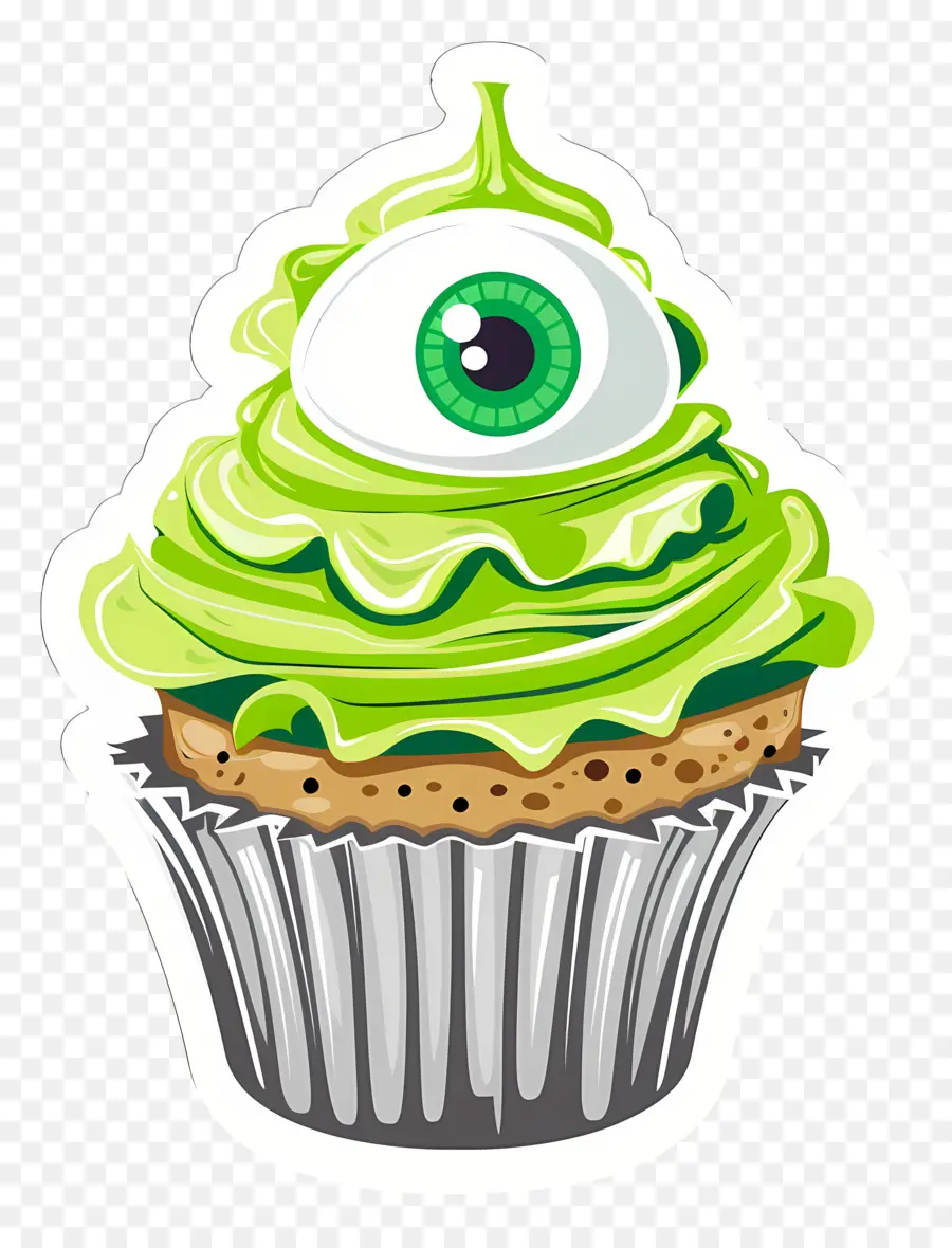 Petit Gâteau D'halloween，Cupcake Vert Avec Oeil PNG