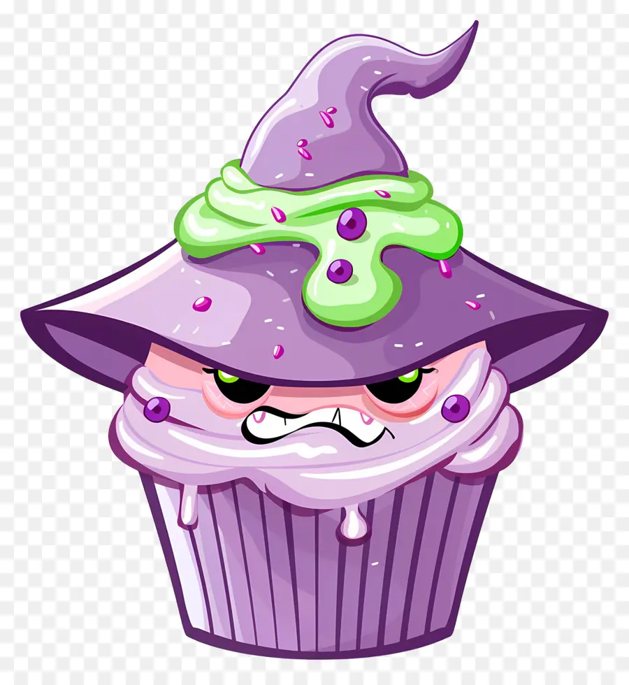 Petit Gâteau D'halloween，Cupcake De Sorcière Violette PNG