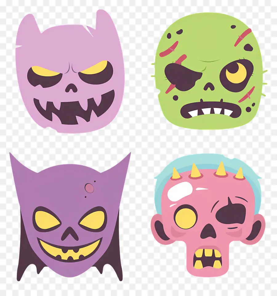 Personnages D'halloween，Visages De Monstres PNG