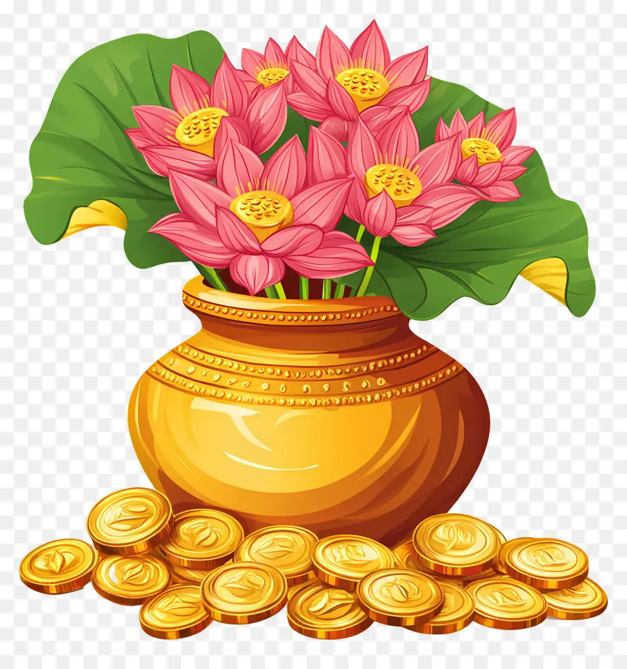 Akshaya Tritiya，Lotus Et Pièces De Monnaie PNG