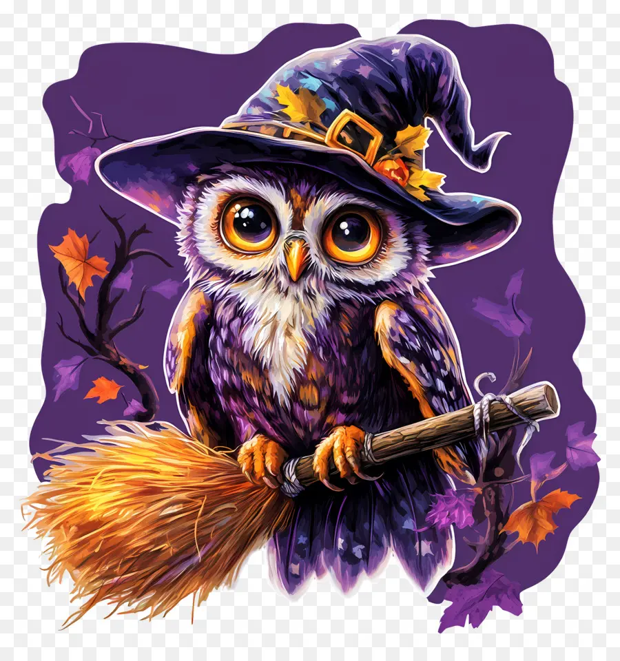 Chouette D'halloween，Chouette Au Chapeau De Sorcière Bleu PNG