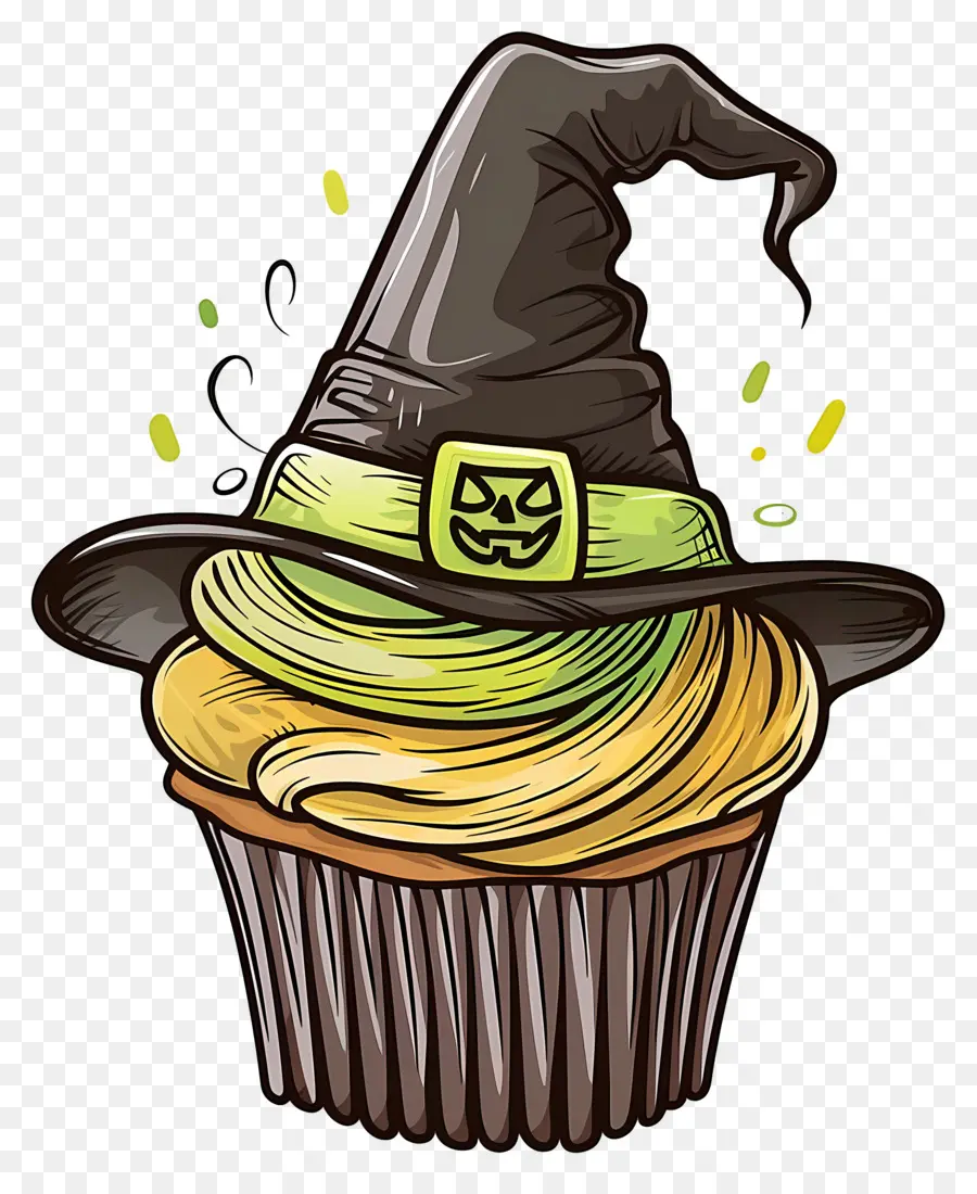 Petit Gâteau D'halloween，Cupcake Au Chapeau De Sorcière PNG