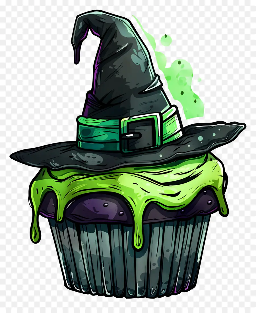 Petit Gâteau D'halloween，Cupcake Au Chapeau De Sorcière PNG