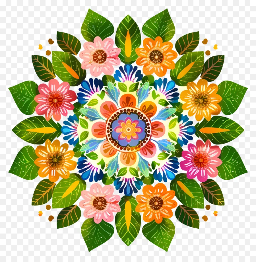 Pookalam，Fleurs Colorées PNG