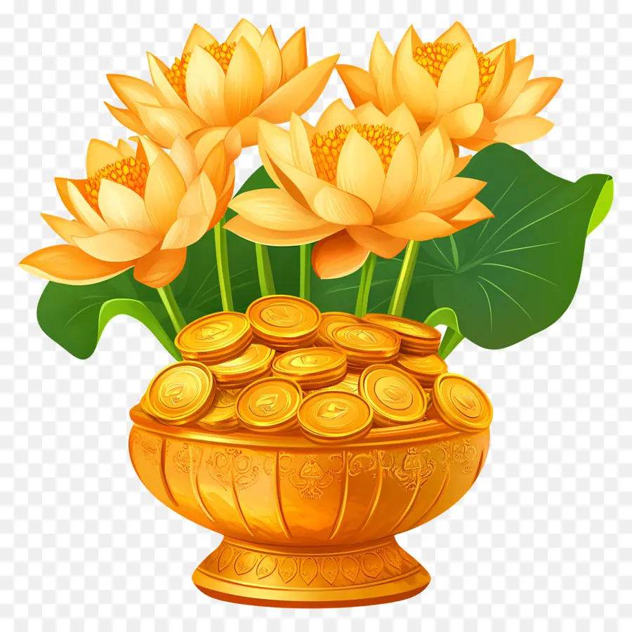 Akshaya Tritiya，Lotus Et Pièces De Monnaie PNG