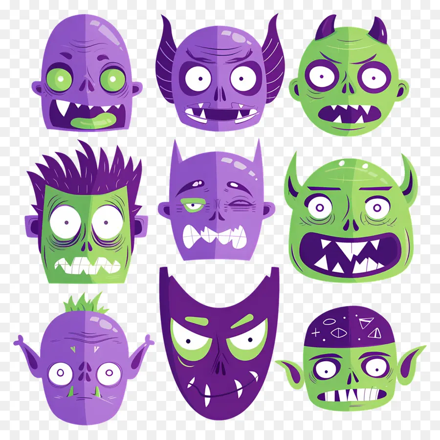 Personnages D'halloween，Visages De Monstres PNG