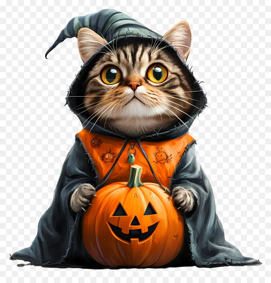 Chat Halloween，Chat En Cape Noire Et Orange PNG