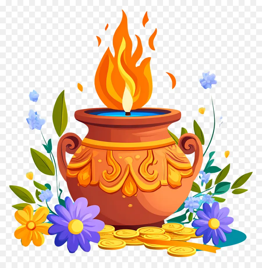 Akshaya Tritiya，Pot Avec Flamme Orange PNG