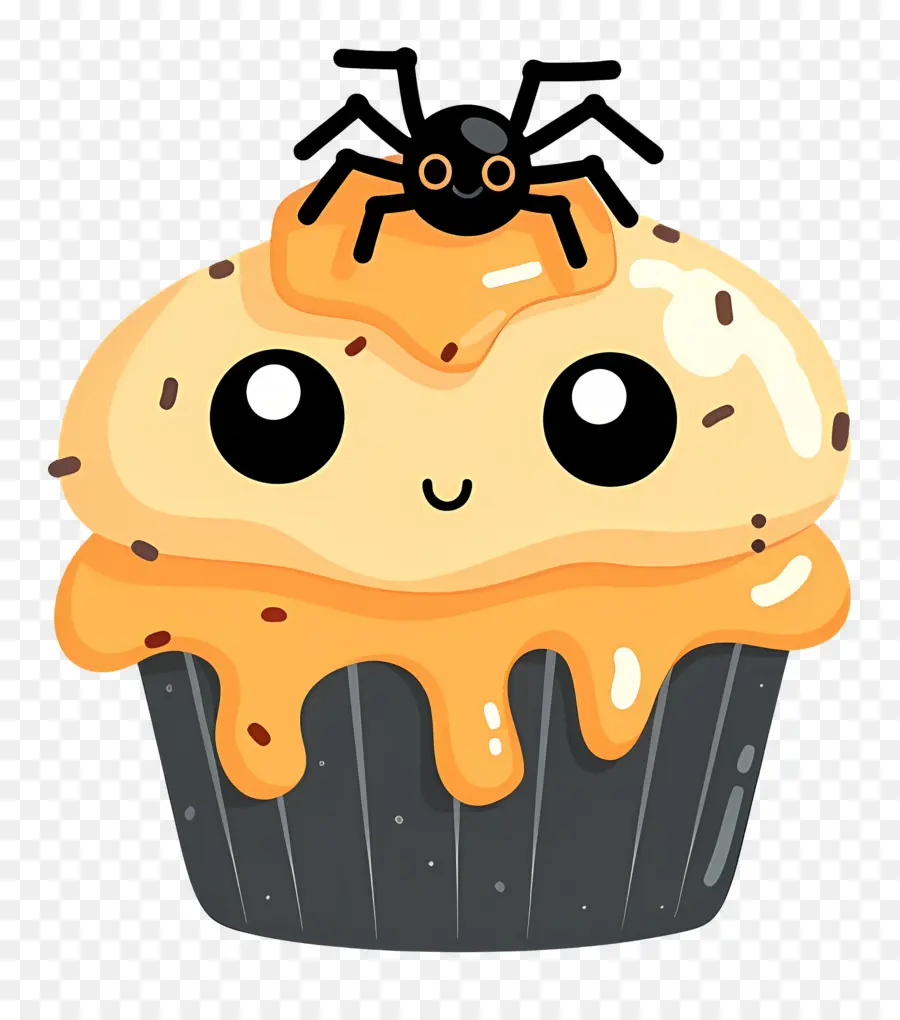 Petit Gâteau D'halloween，Cupcake Avec Araignée PNG