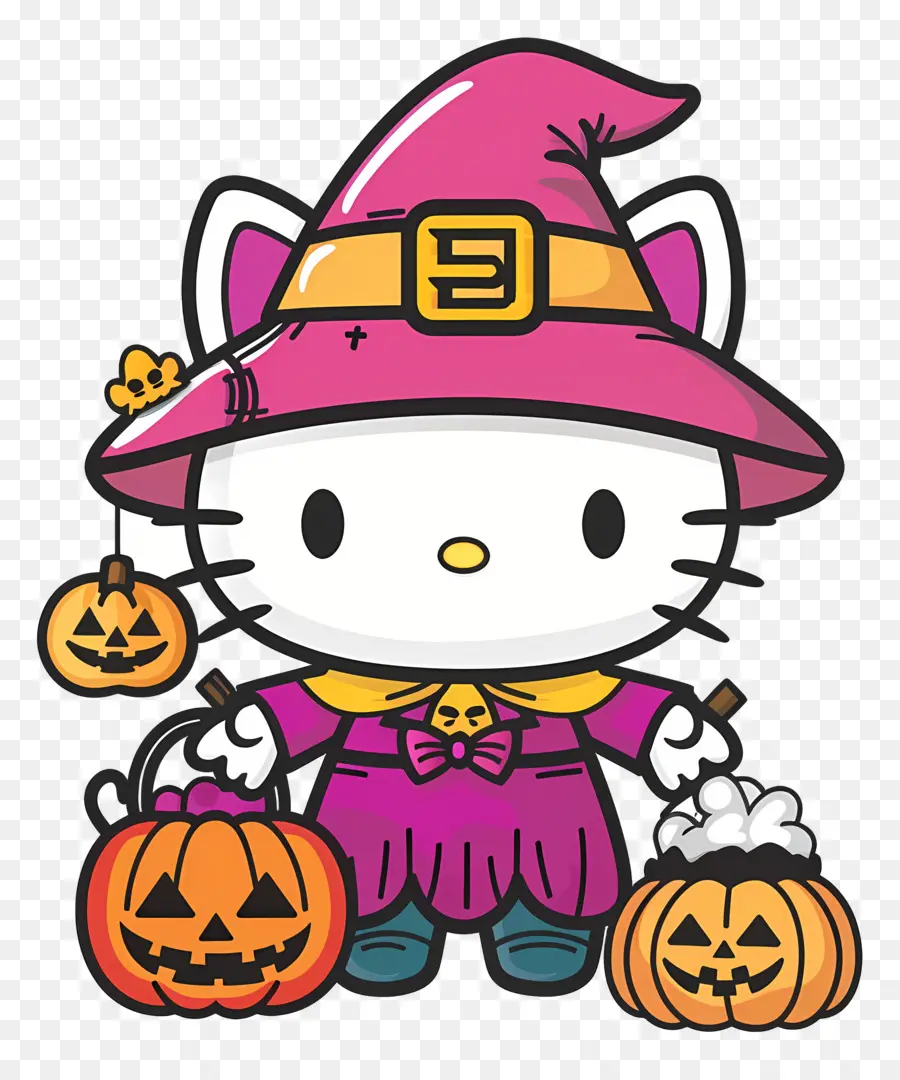 Bonjour Kitty Halloween，Chat Sorcière PNG