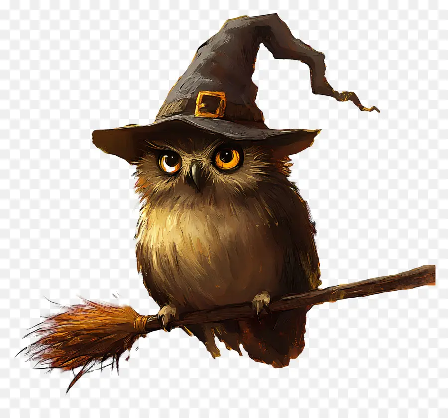 Chouette D'halloween，Chouette Avec Chapeau De Sorcière Orange PNG