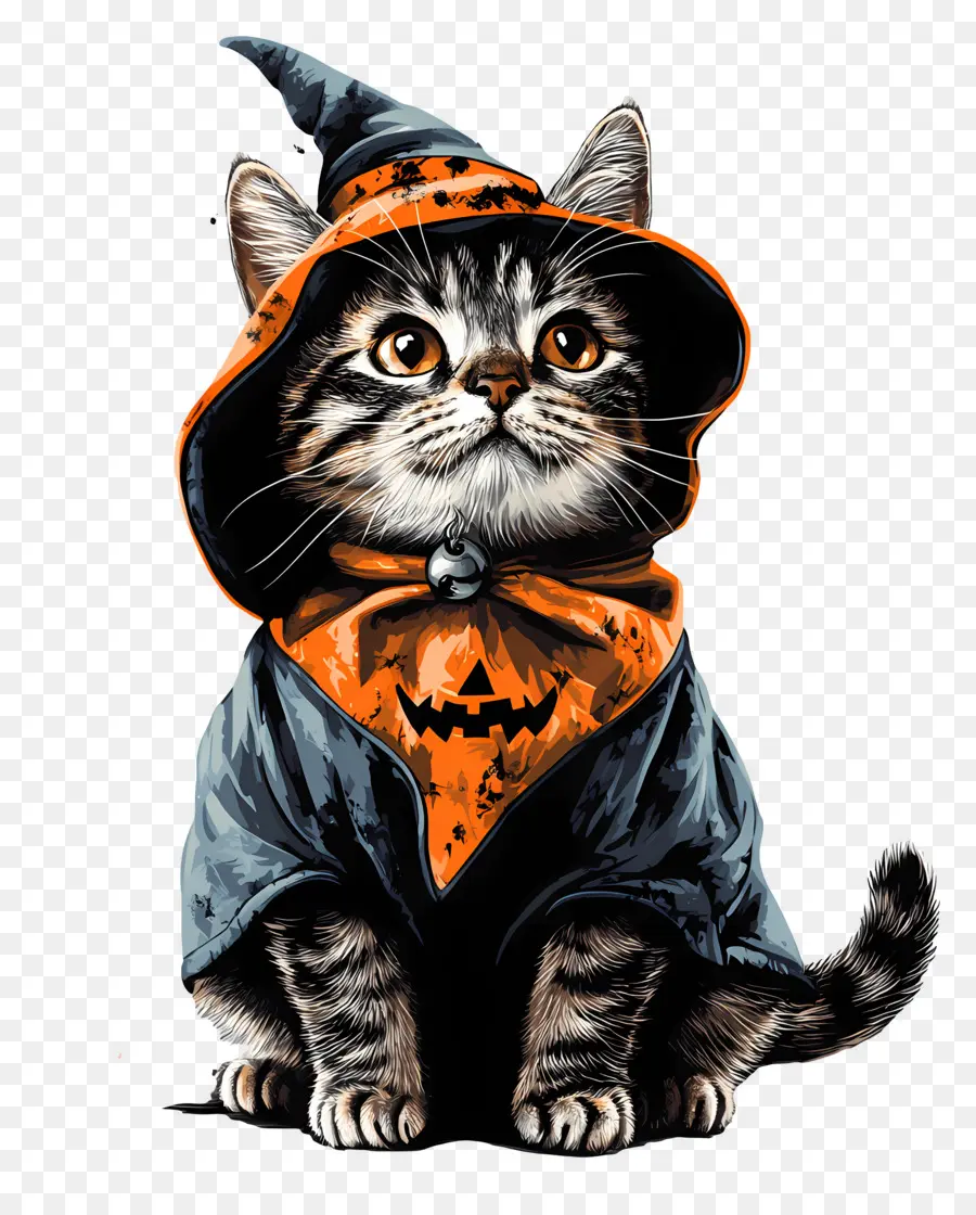 Chat Halloween，Chat En Cape Noire Et Orange PNG