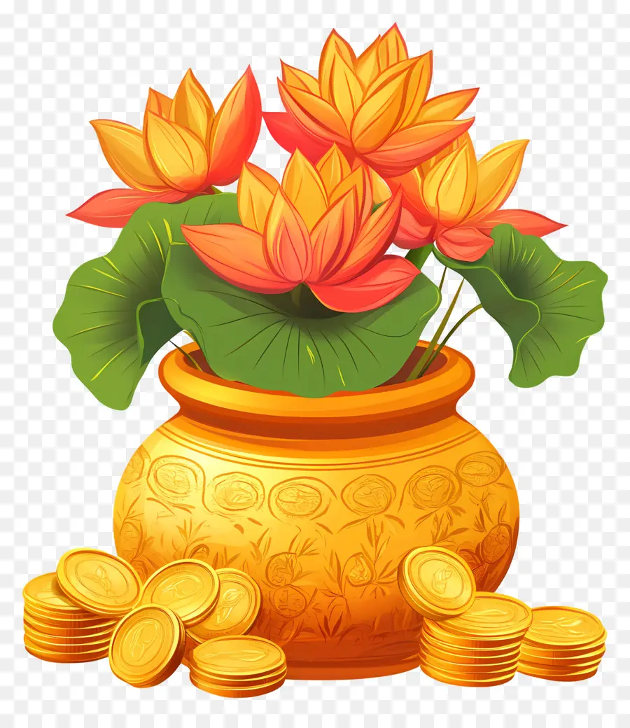 Akshaya Tritiya，Lotus Et Pièces De Monnaie PNG