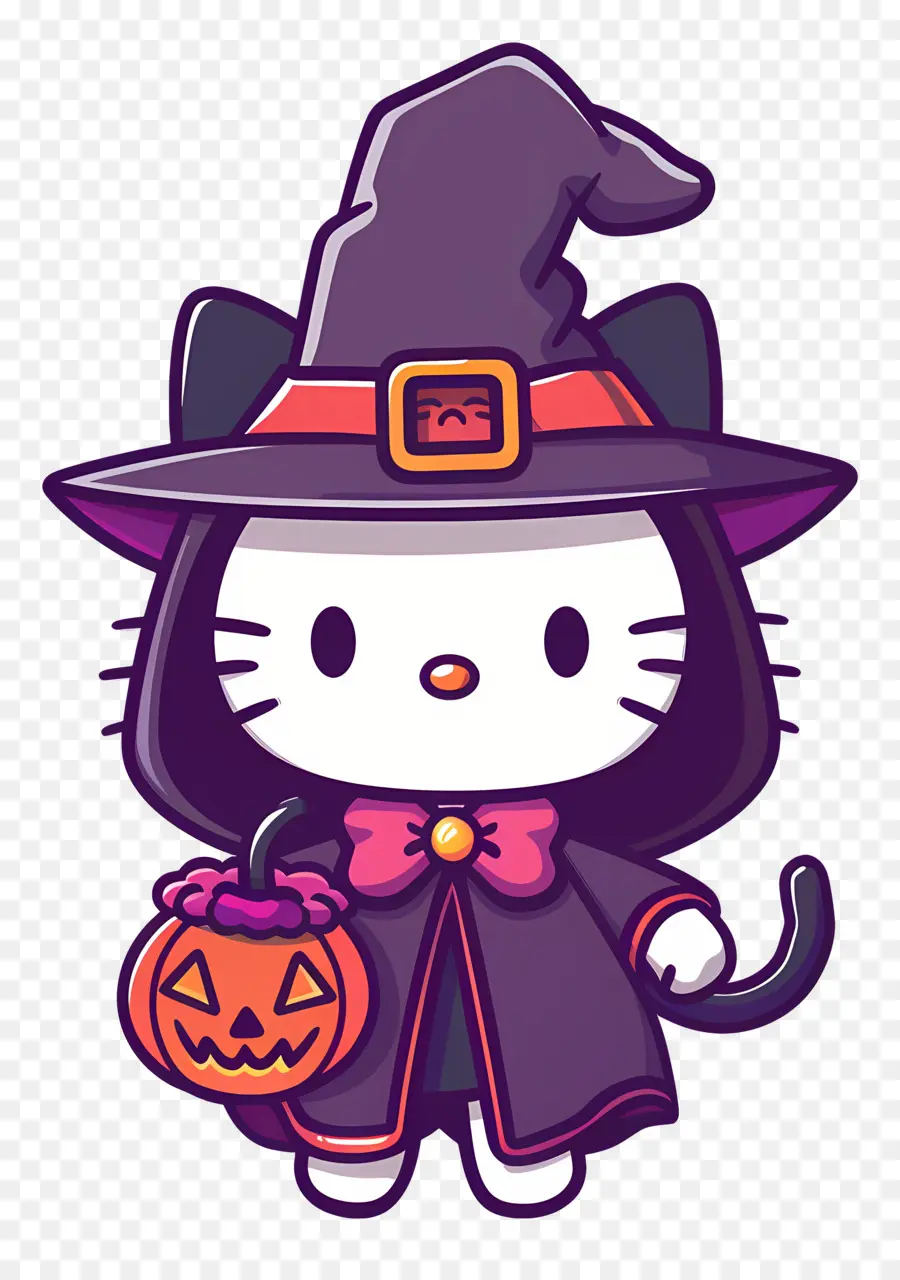 Bonjour Kitty Halloween，Chat En Costume De Sorcière PNG