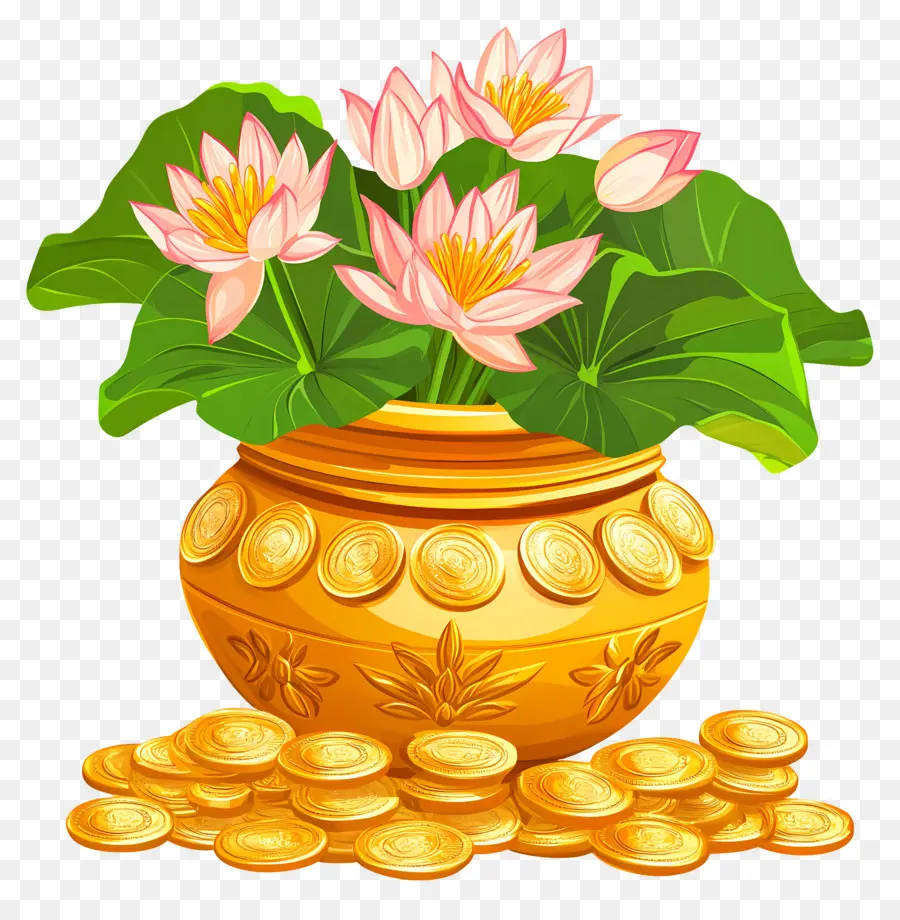 Akshaya Tritiya，Lotus Et Pièces De Monnaie PNG