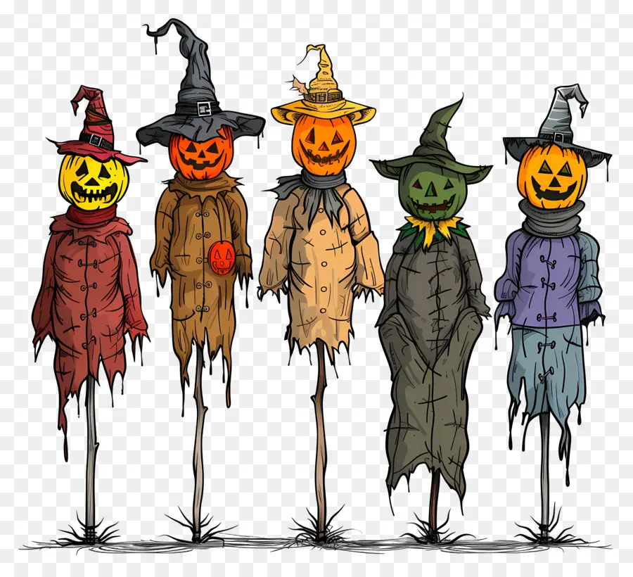 Frontière D'halloween，Épouvantails Citrouilles PNG