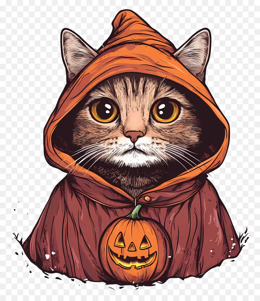 Chat Halloween，Chat En Cape Noire Et Orange PNG