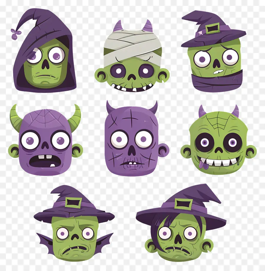 Personnages D'halloween，Visages De Zombies PNG