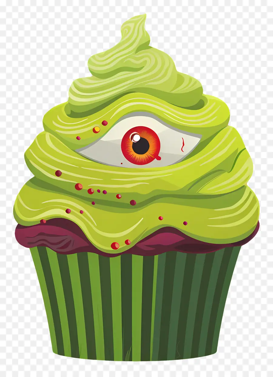 Petit Gâteau D'halloween，Cupcake Vert Avec Oeil PNG