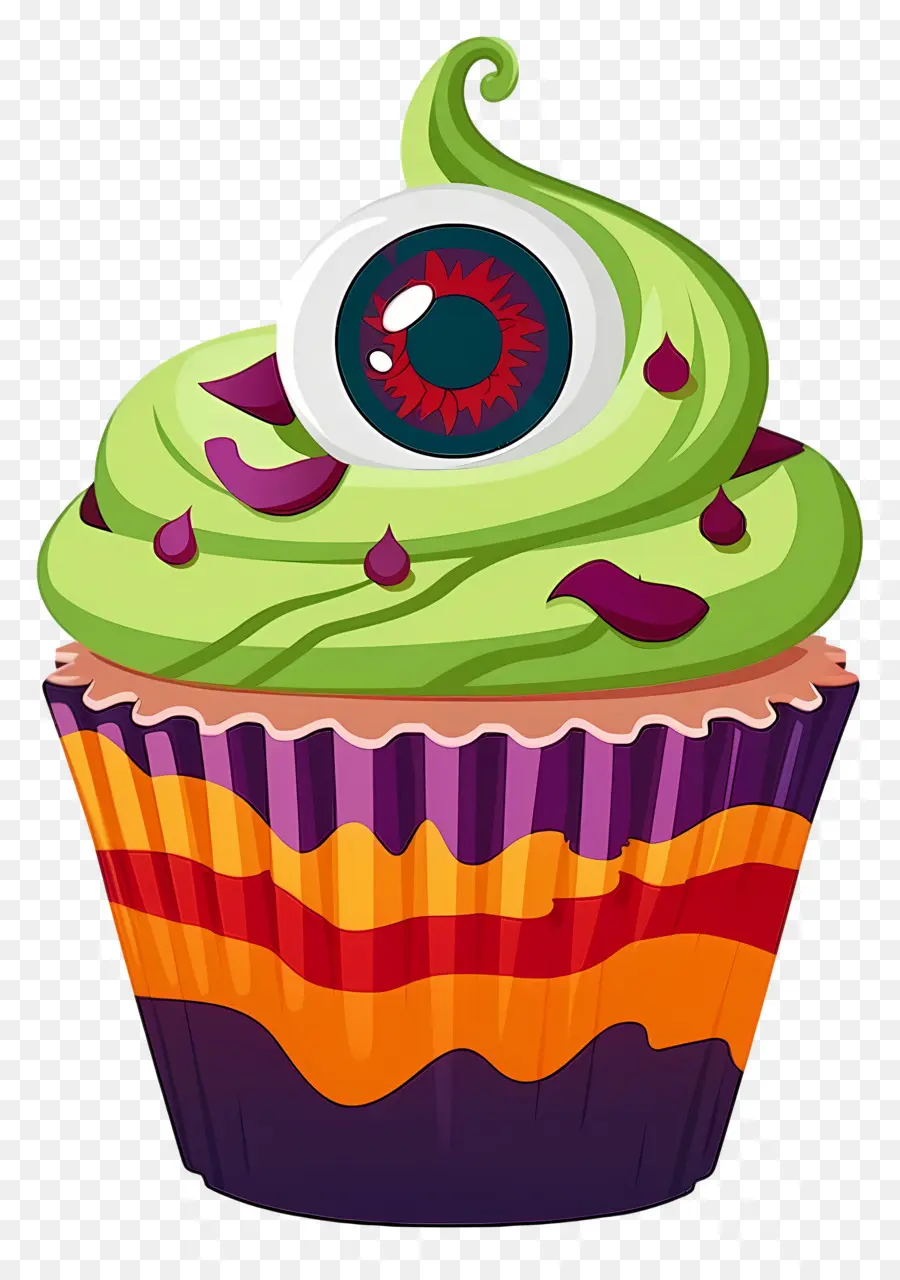 Petit Gâteau D'halloween，Cupcake Vert Avec Oeil PNG