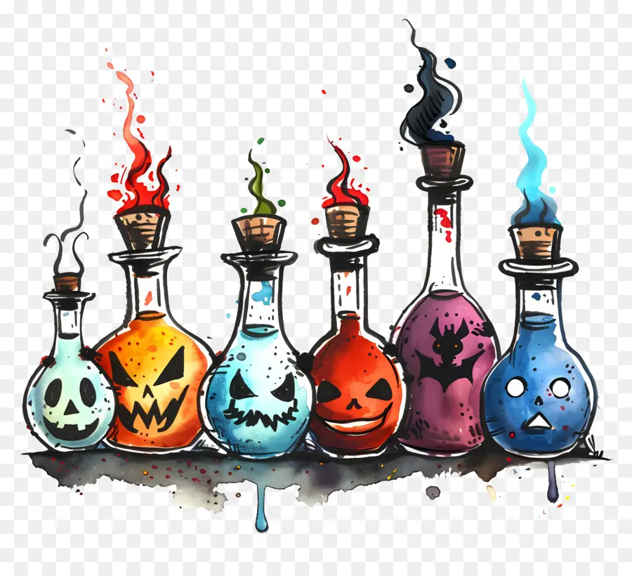 Frontière D'halloween，Bouteilles De Potions Colorées PNG