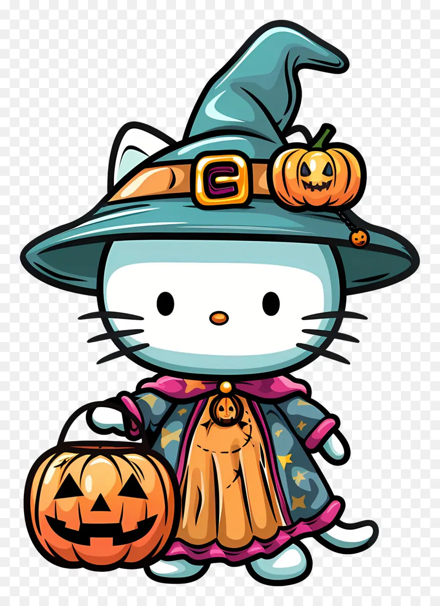 Bonjour Kitty Halloween，Chat Sorcière PNG