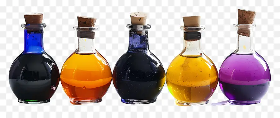 Frontière D'halloween，Bouteilles De Potions Colorées PNG