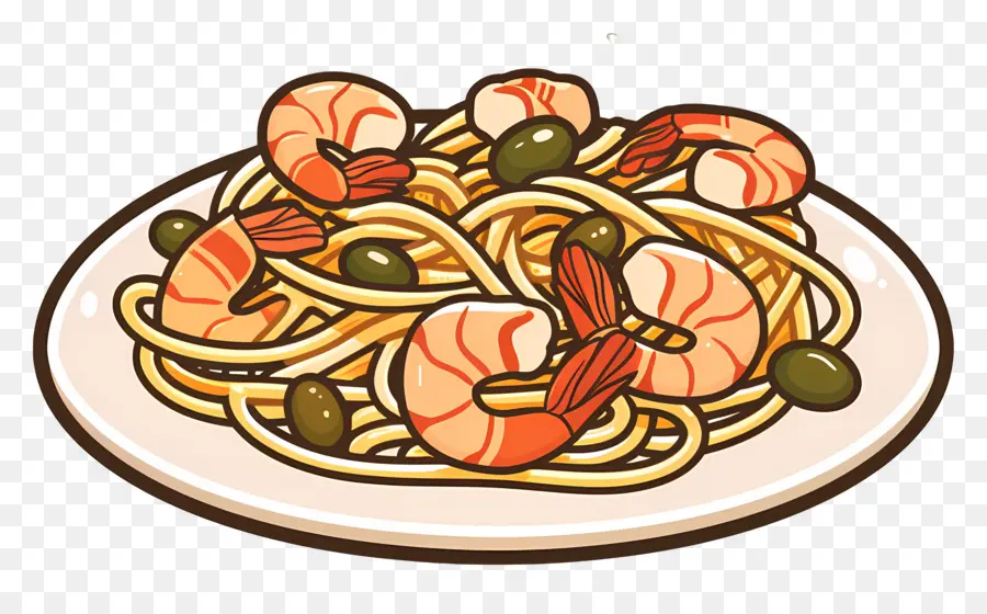 Spaghetti，Pâtes Aux Crevettes PNG