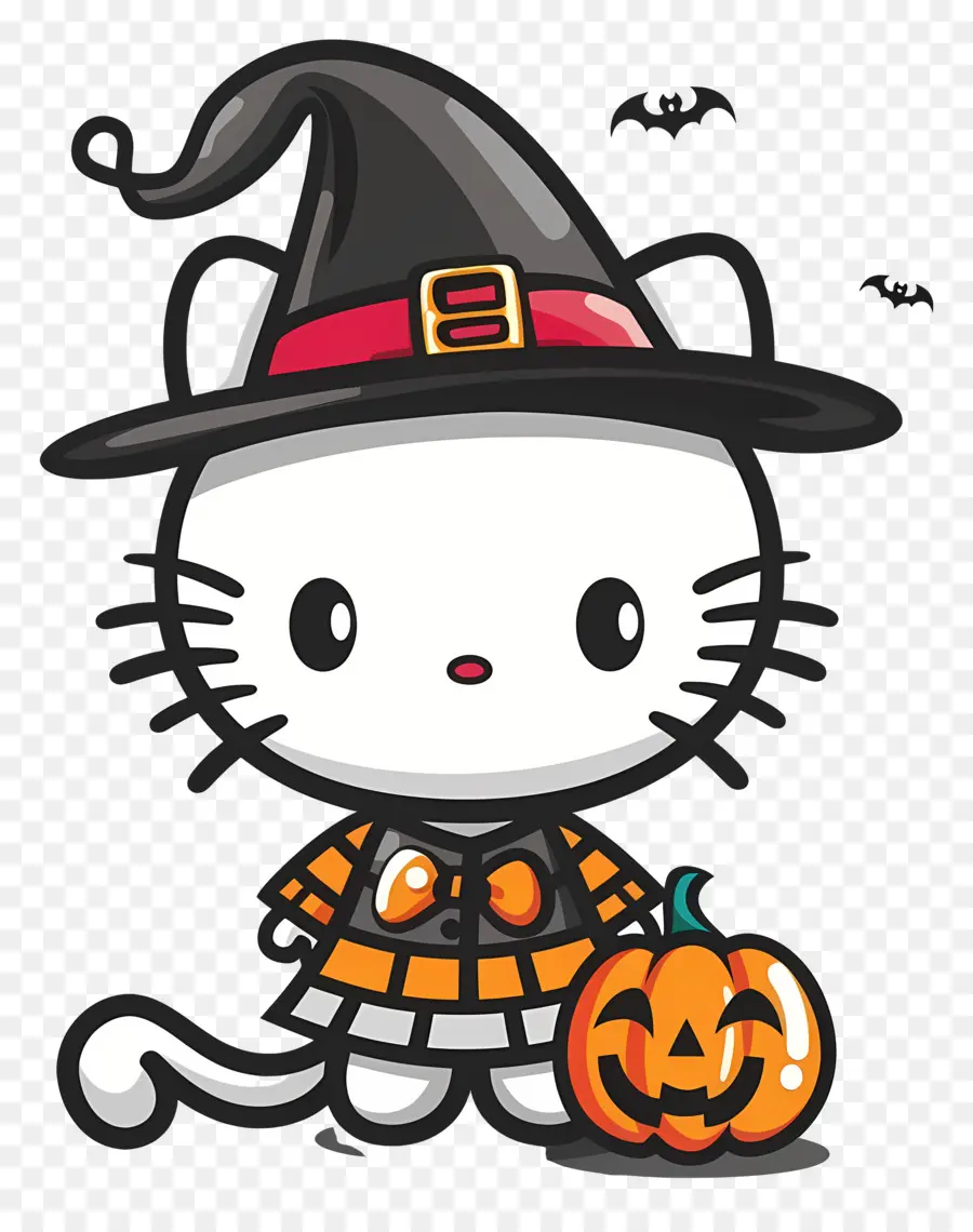 Bonjour Kitty Halloween，Chat Au Chapeau De Sorcière PNG