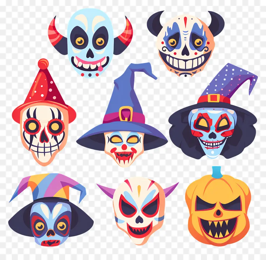 Personnages D'halloween，Visages D'halloween PNG