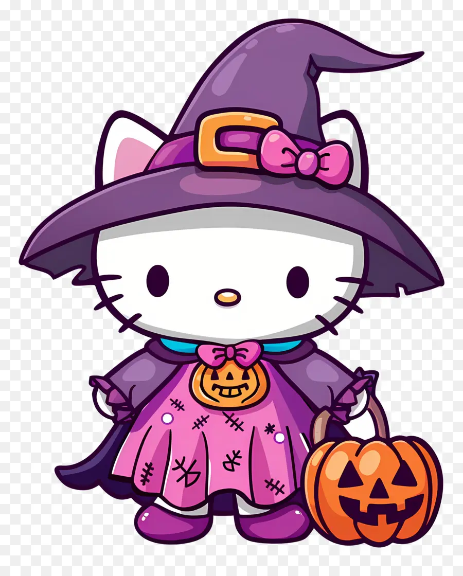 Bonjour Kitty Halloween，Chat En Costume De Sorcière PNG