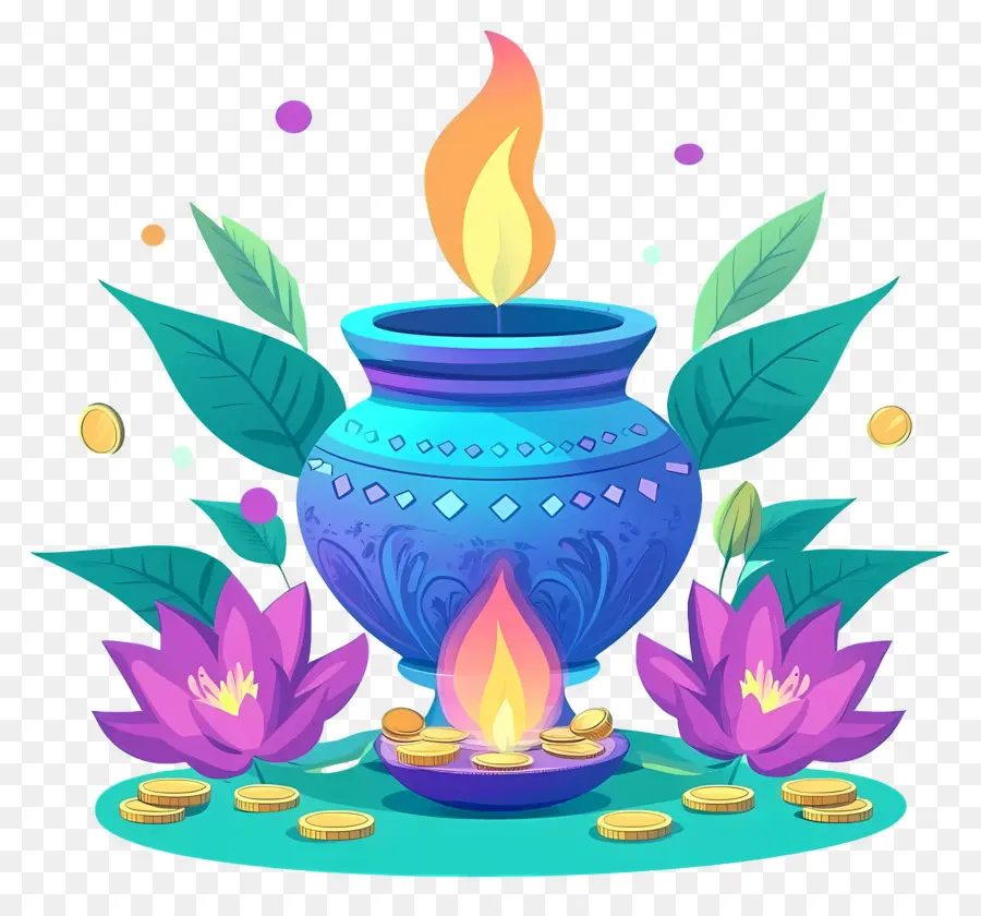 Akshaya Tritiya，Pot Avec Flamme Bleue PNG