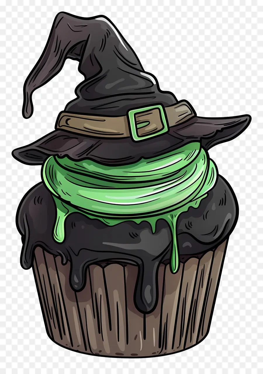 Petit Gâteau D'halloween，Cupcake Au Chapeau De Sorcière PNG