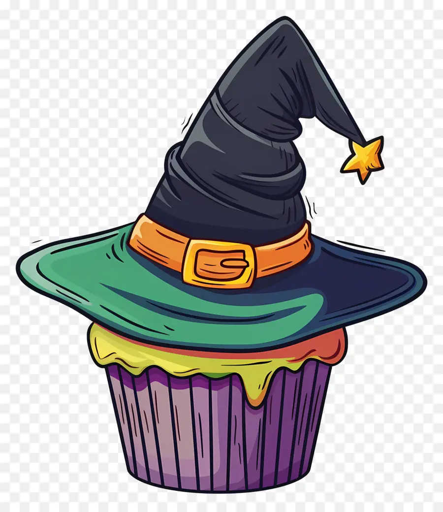 Petit Gâteau D'halloween，Cupcake Au Chapeau De Sorcière PNG