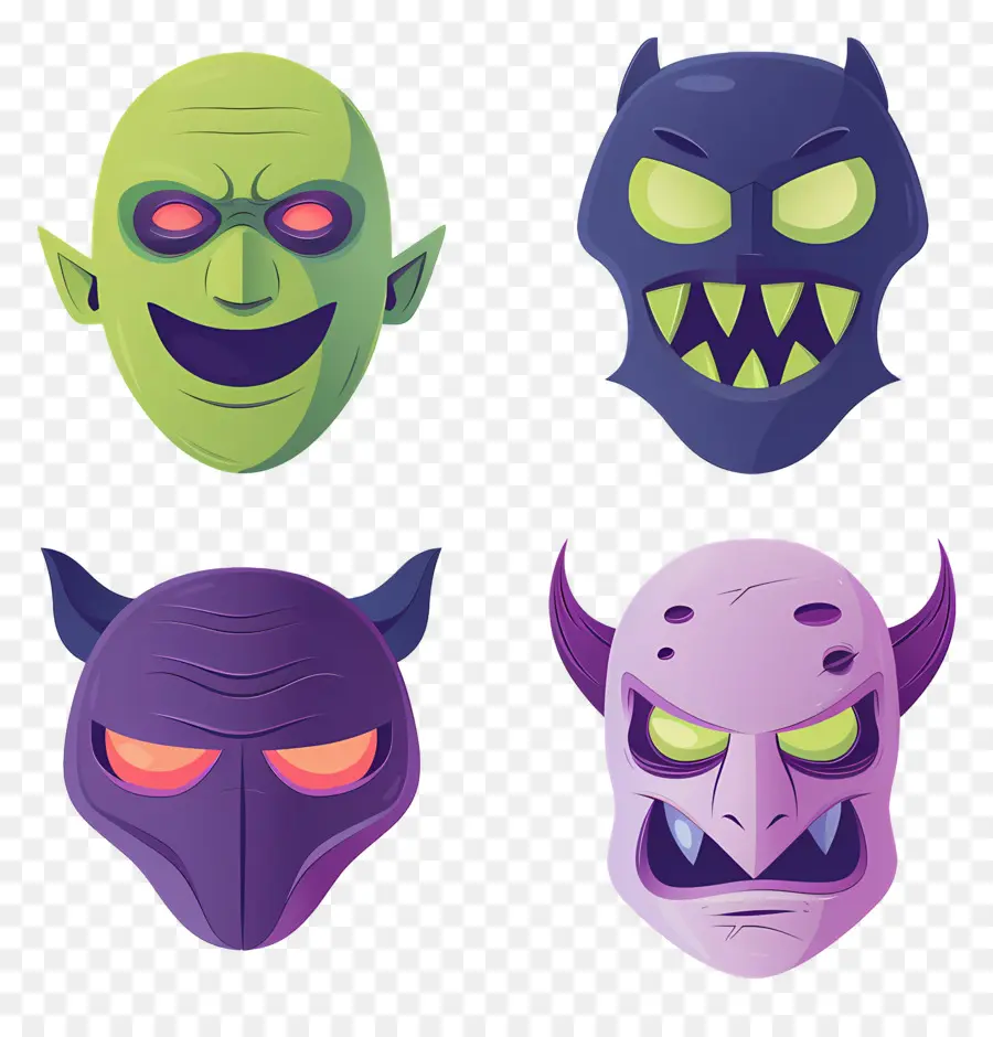 Personnages D'halloween，Visages De Monstres PNG