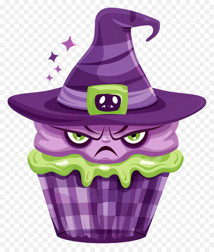 Petit Gâteau D'halloween，Cupcake De Sorcière Violette PNG