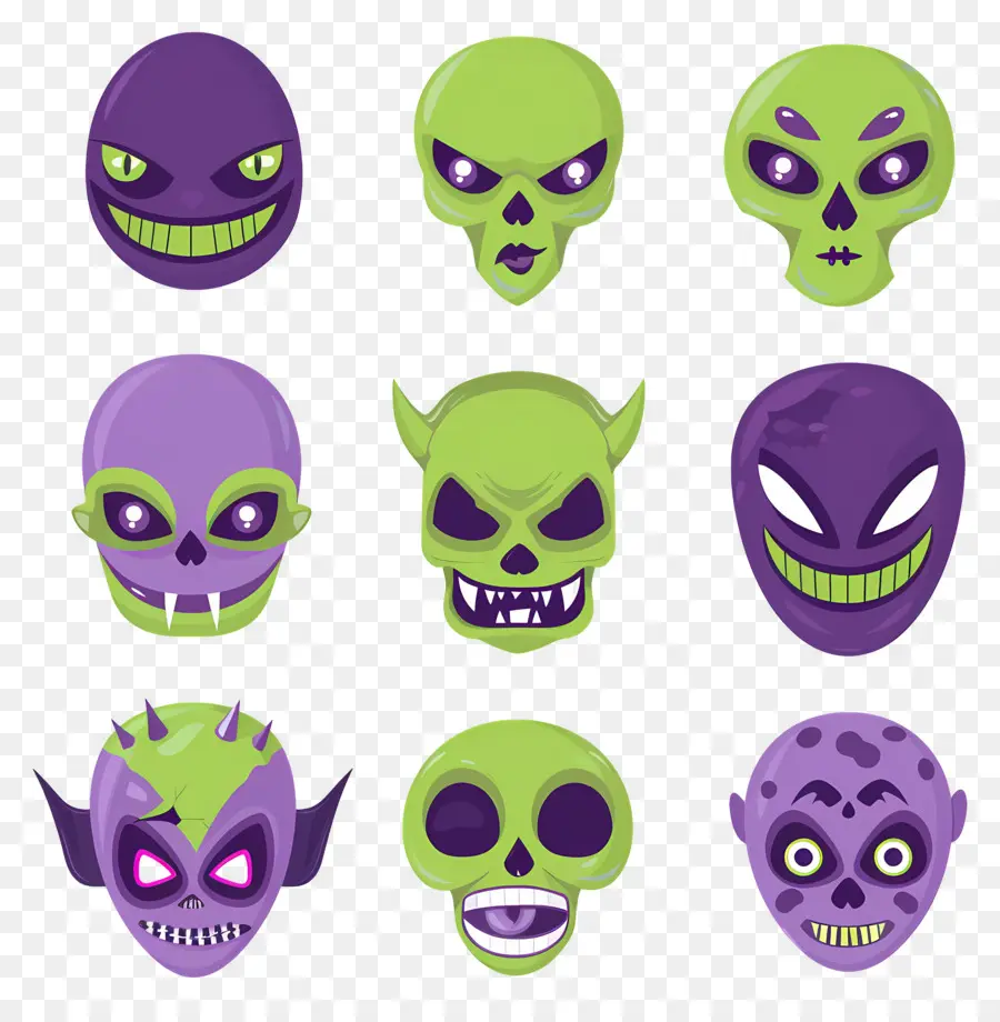 Personnages D'halloween，Visages De Monstres PNG