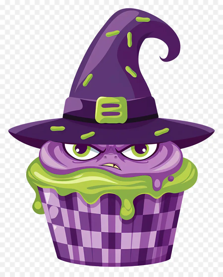 Petit Gâteau D'halloween，Cupcake De Sorcière Violette PNG