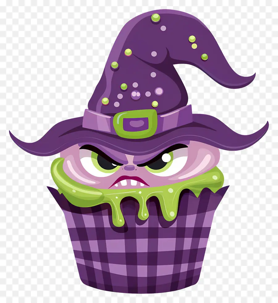 Petit Gâteau D'halloween，Cupcake De Sorcière Violette PNG