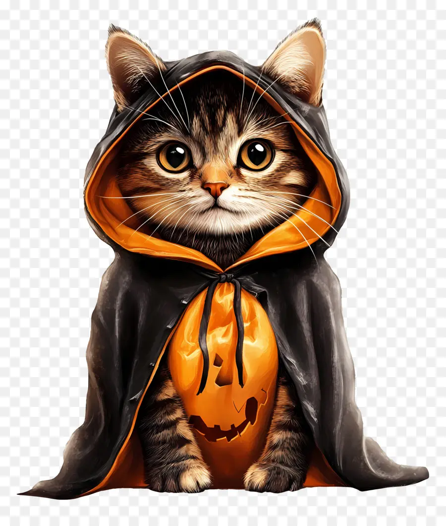 Chat Halloween，Chat En Cape Noire Et Orange PNG