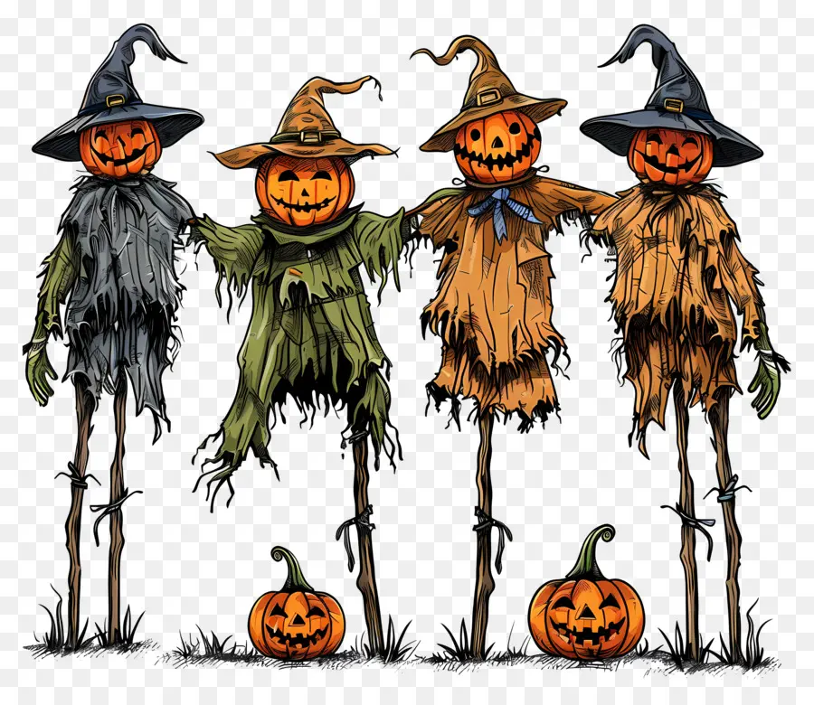 Frontière D'halloween，Épouvantails Citrouilles PNG