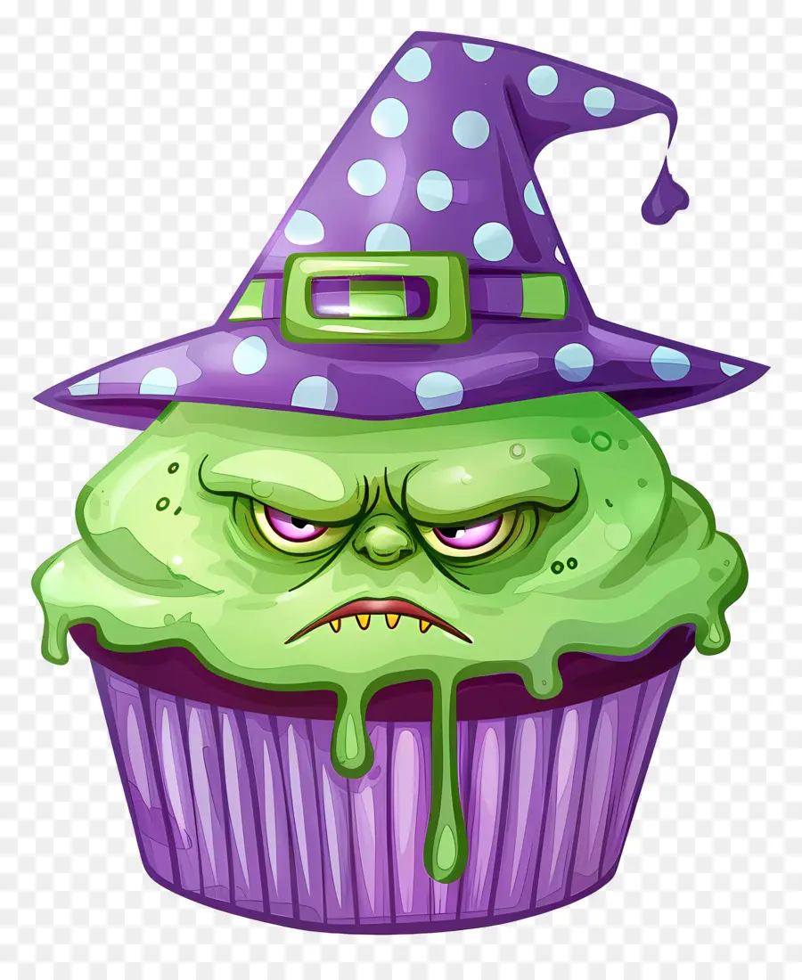 Petit Gâteau D'halloween，Cupcake De Sorcière Violette PNG