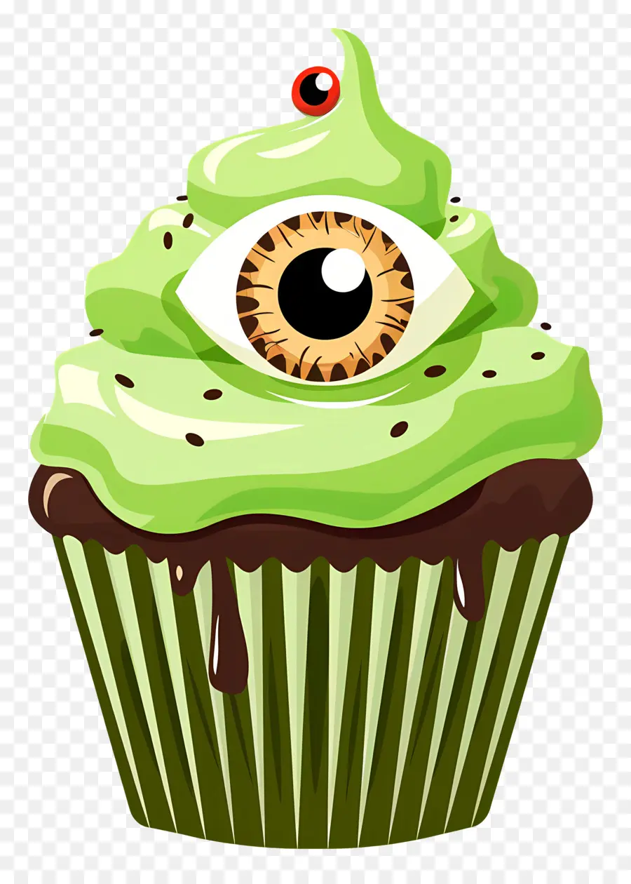 Petit Gâteau D'halloween，Cupcake Vert Avec Oeil PNG