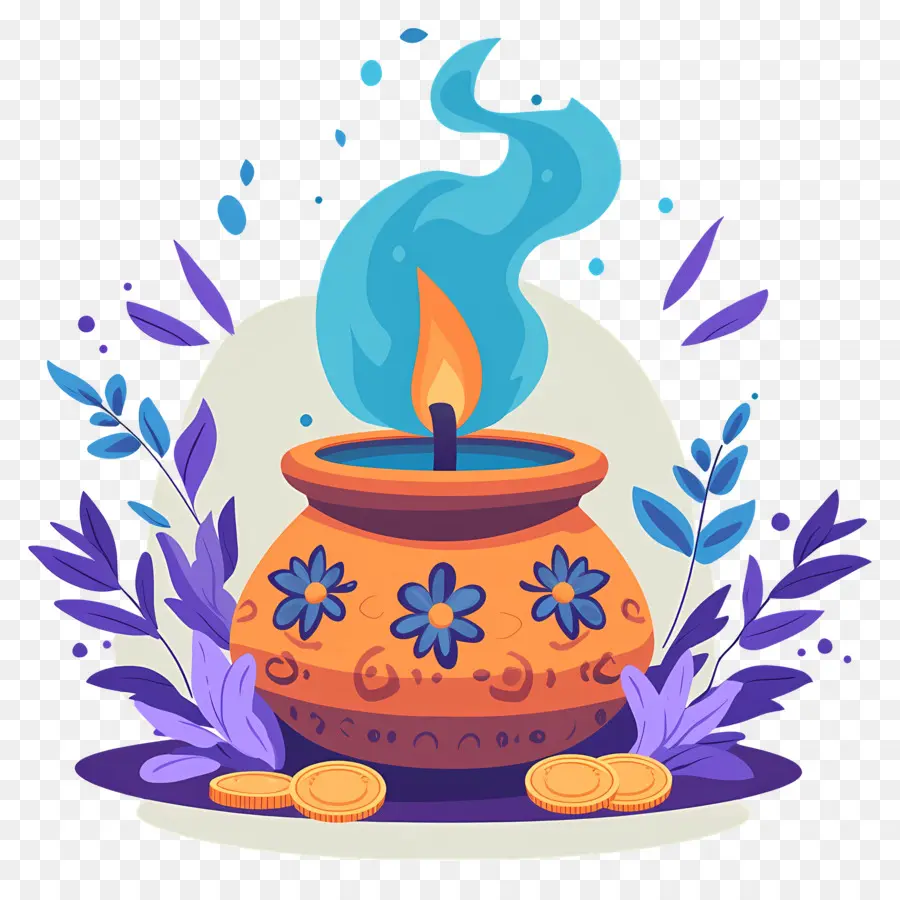 Akshaya Tritiya，Pot Avec Flamme Bleue PNG