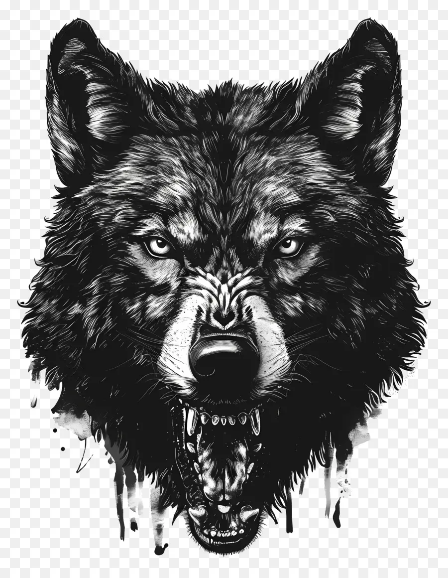 Tête De Loup，Loup Noir Et Blanc PNG